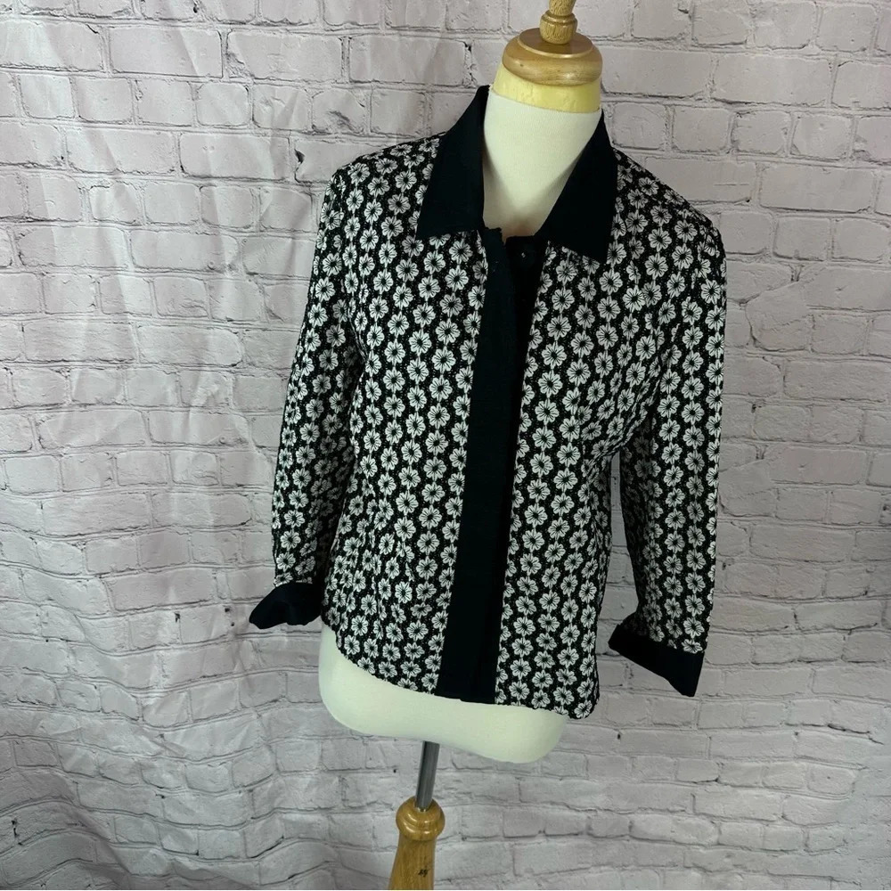 vintage susan bristol cotton cardigan jacket size 12 classic black white floral